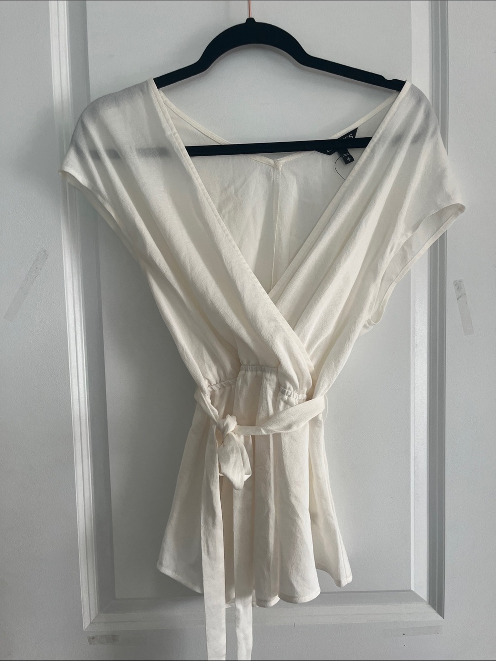 Express Cream Wrap Tie-Waist Short Sleeve Tunic